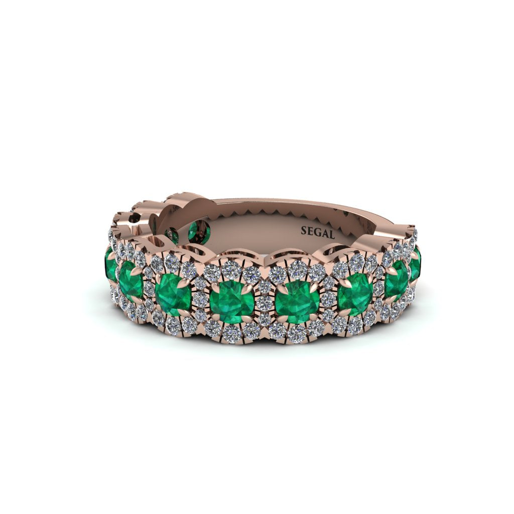 Emerald Blossoming Love Halo Wedding Band - Annalise No. 5