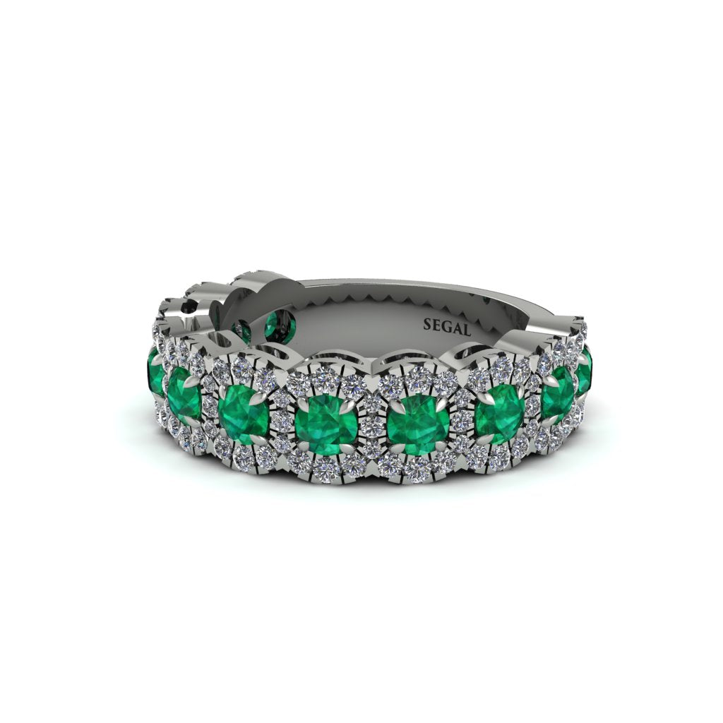 Emerald Blossoming Love Halo Wedding Band - Annalise No. 6