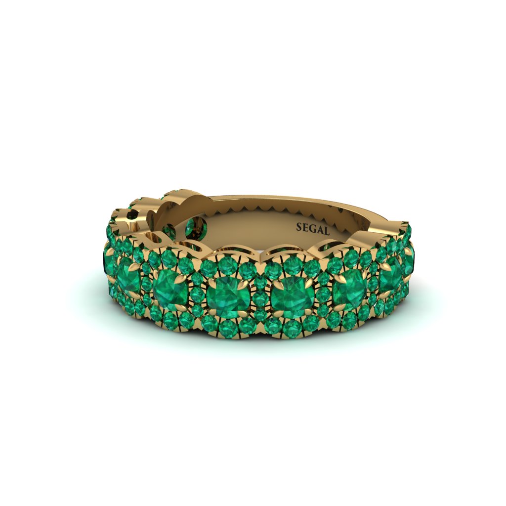 Emerald Blossoming Love Halo Wedding Band - Annalise No. 19
