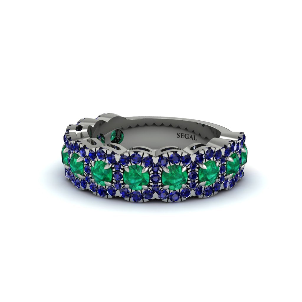 Emerald Blossoming Love Halo Wedding Band - Annalise No. 66