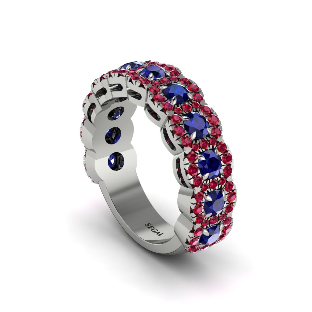 Sapphire Blossoming Love Halo Wedding Band - Annalise No. 60