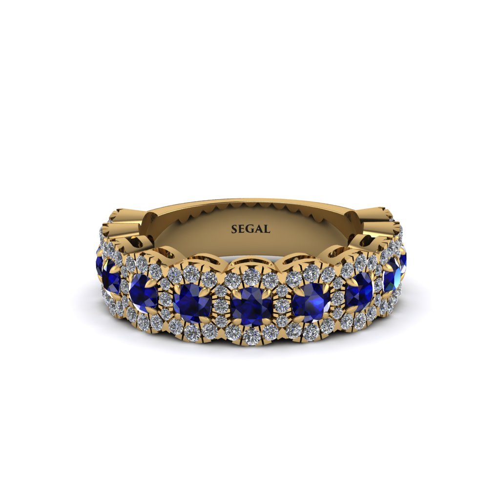 Sapphire Blossoming Love Halo Wedding Band - Annalise No. 13