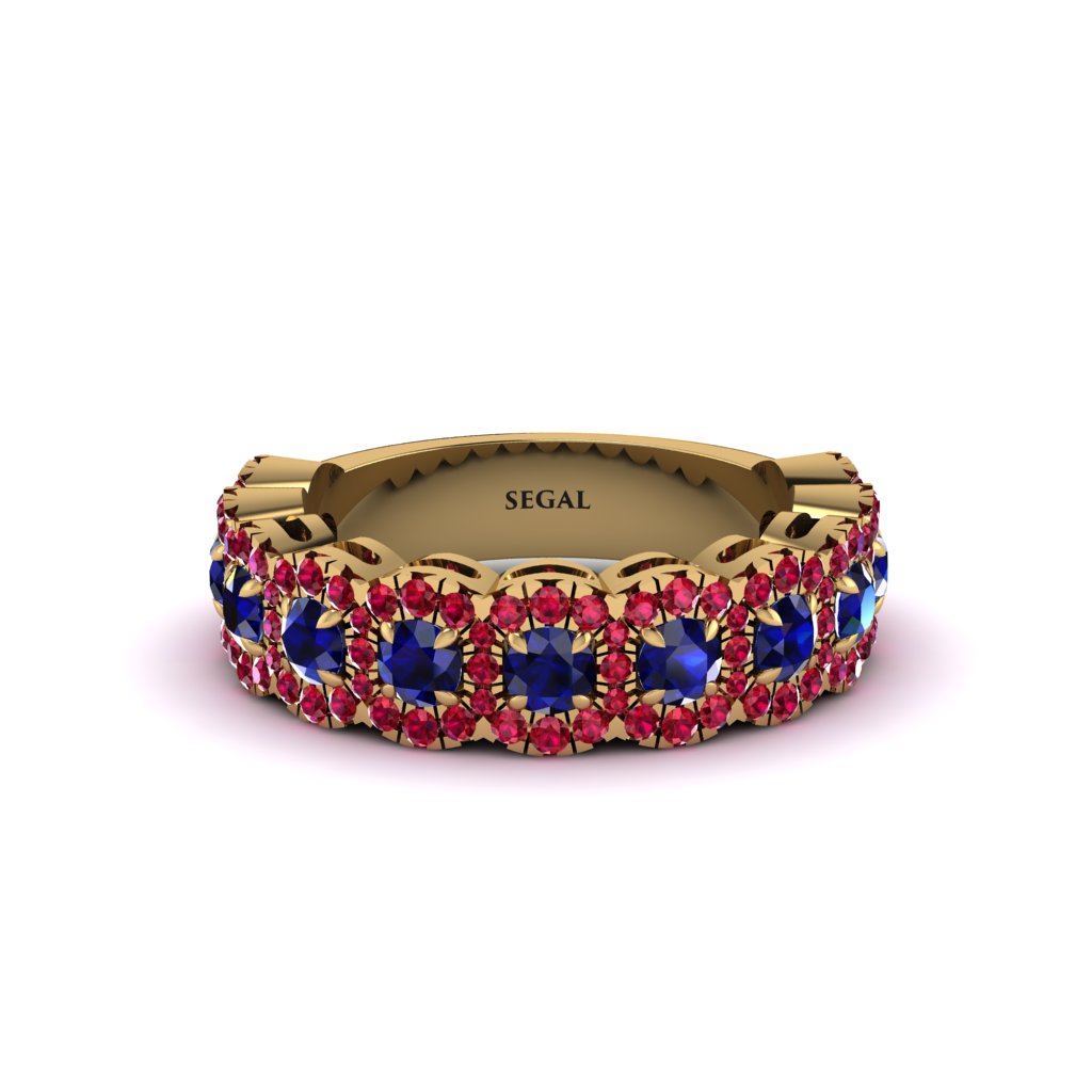 Sapphire Blossoming Love Halo Wedding Band - Annalise No. 58