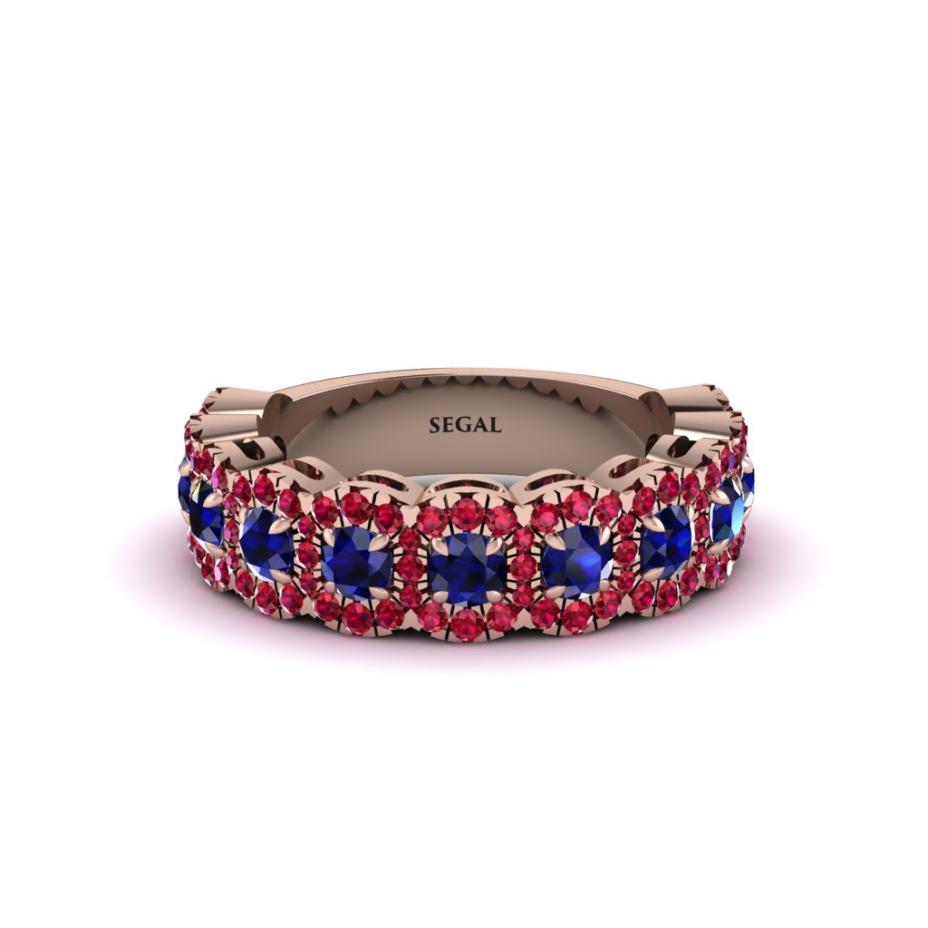 Sapphire Blossoming Love Halo Wedding Band - Annalise No. 59