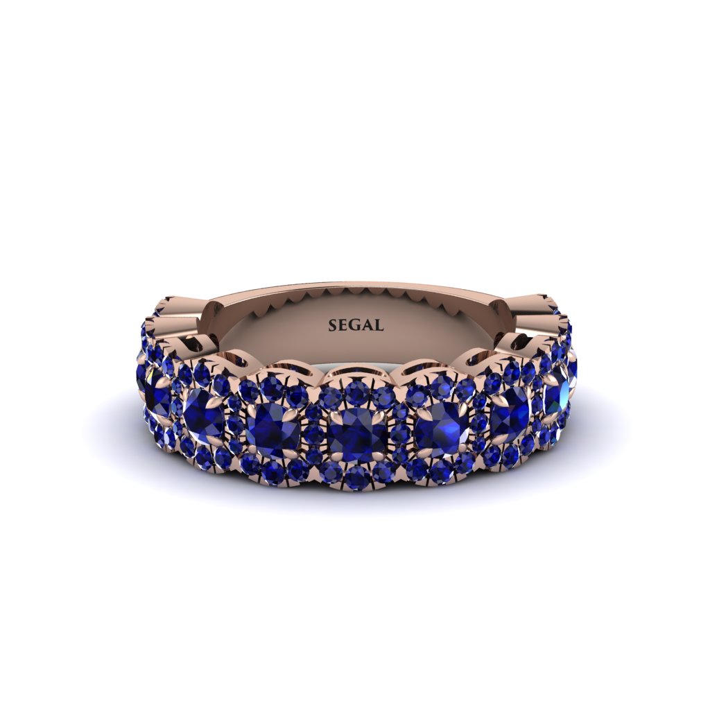 Sapphire Blossoming Love Halo Wedding Band - Annalise No. 74