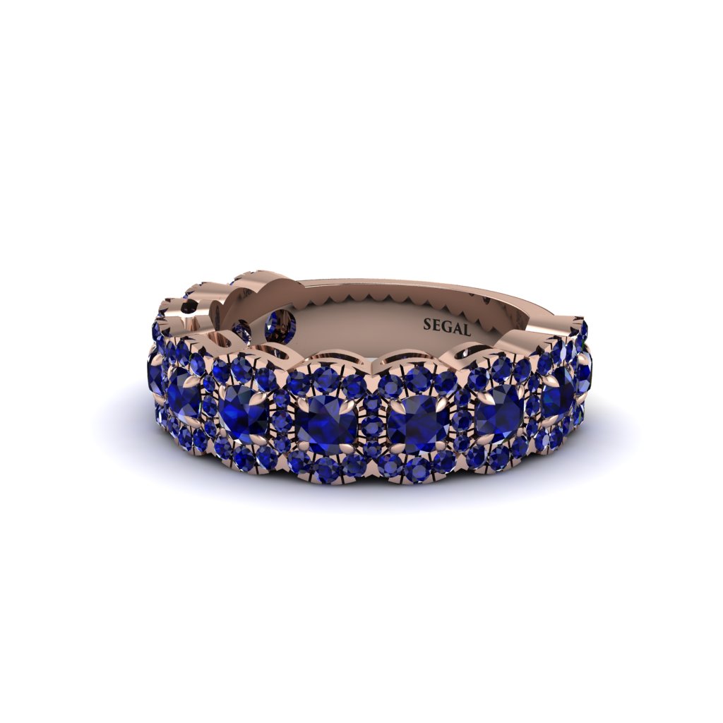 Sapphire Blossoming Love Halo Wedding Band - Annalise No. 74