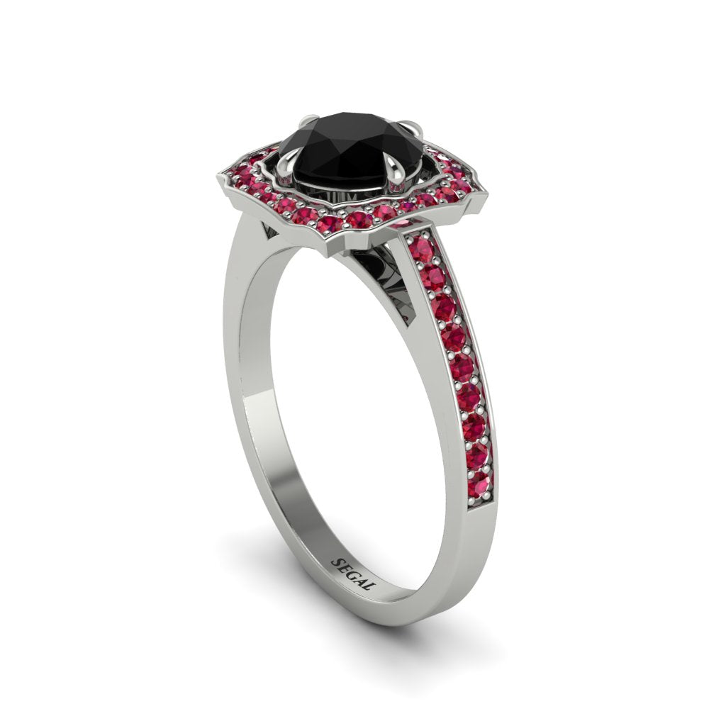 Black Diamond Cathedral Halo Engagement Ring - Luciana No. 54