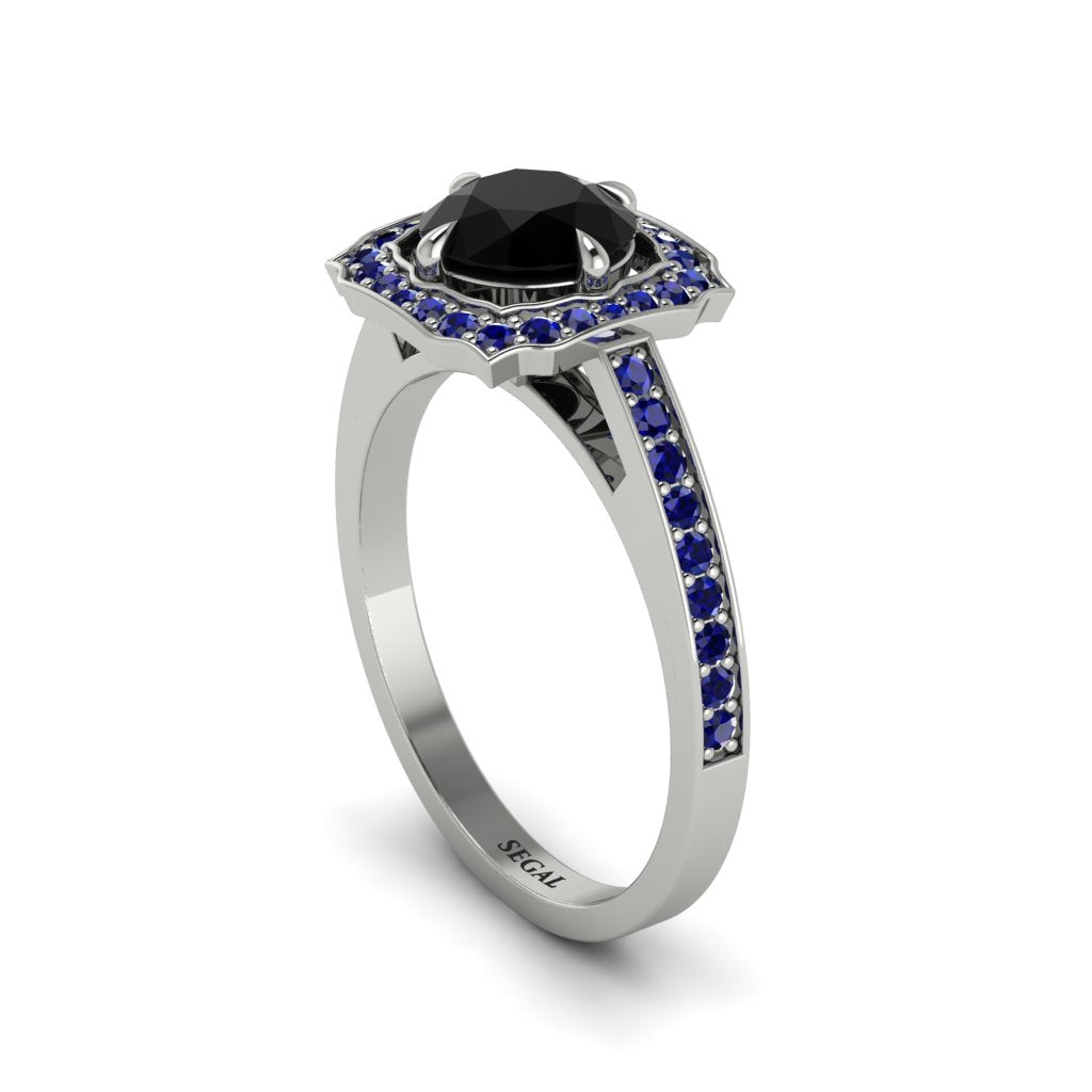 Black Diamond Cathedral Halo Engagement Ring - Luciana No. 69