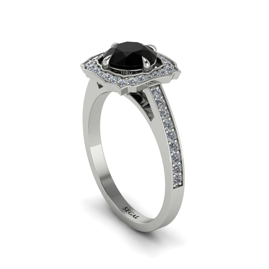 Black Diamond Cathedral Halo Engagement Ring - Luciana No. 9