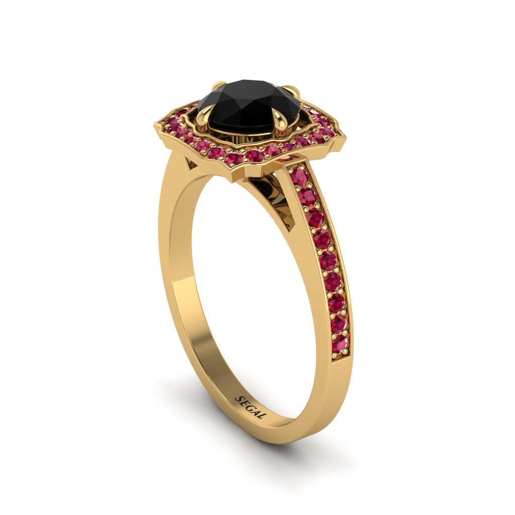 Black Diamond Cathedral Halo Engagement Ring - Luciana No. 52