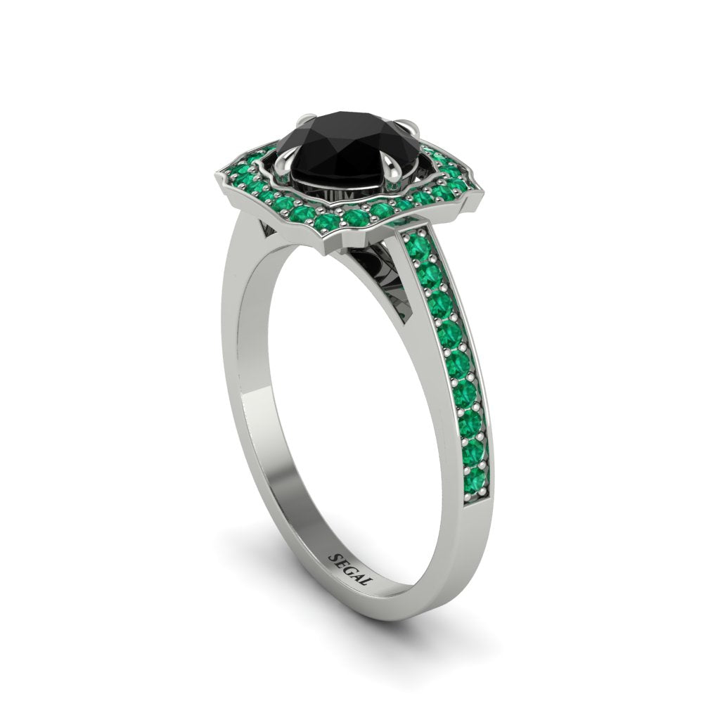Black Diamond Cathedral Halo Engagement Ring - Luciana No. 24