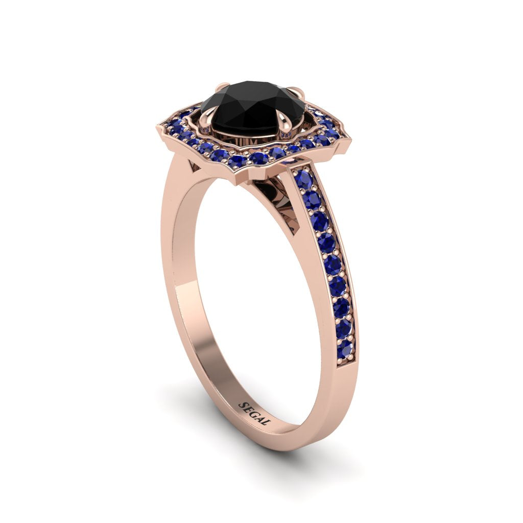 Black Diamond Cathedral Halo Engagement Ring - Luciana No. 68