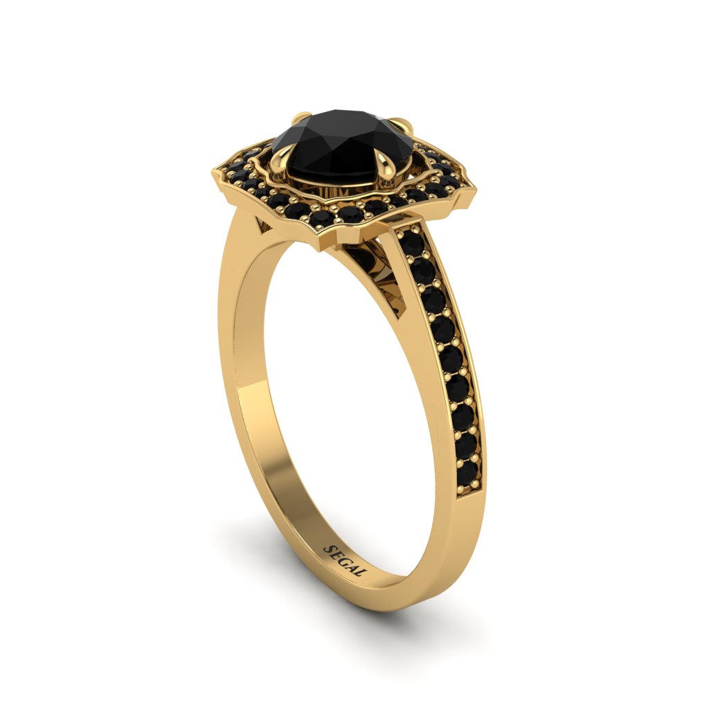 Black Diamond Cathedral Halo Engagement Ring - Luciana No. 37