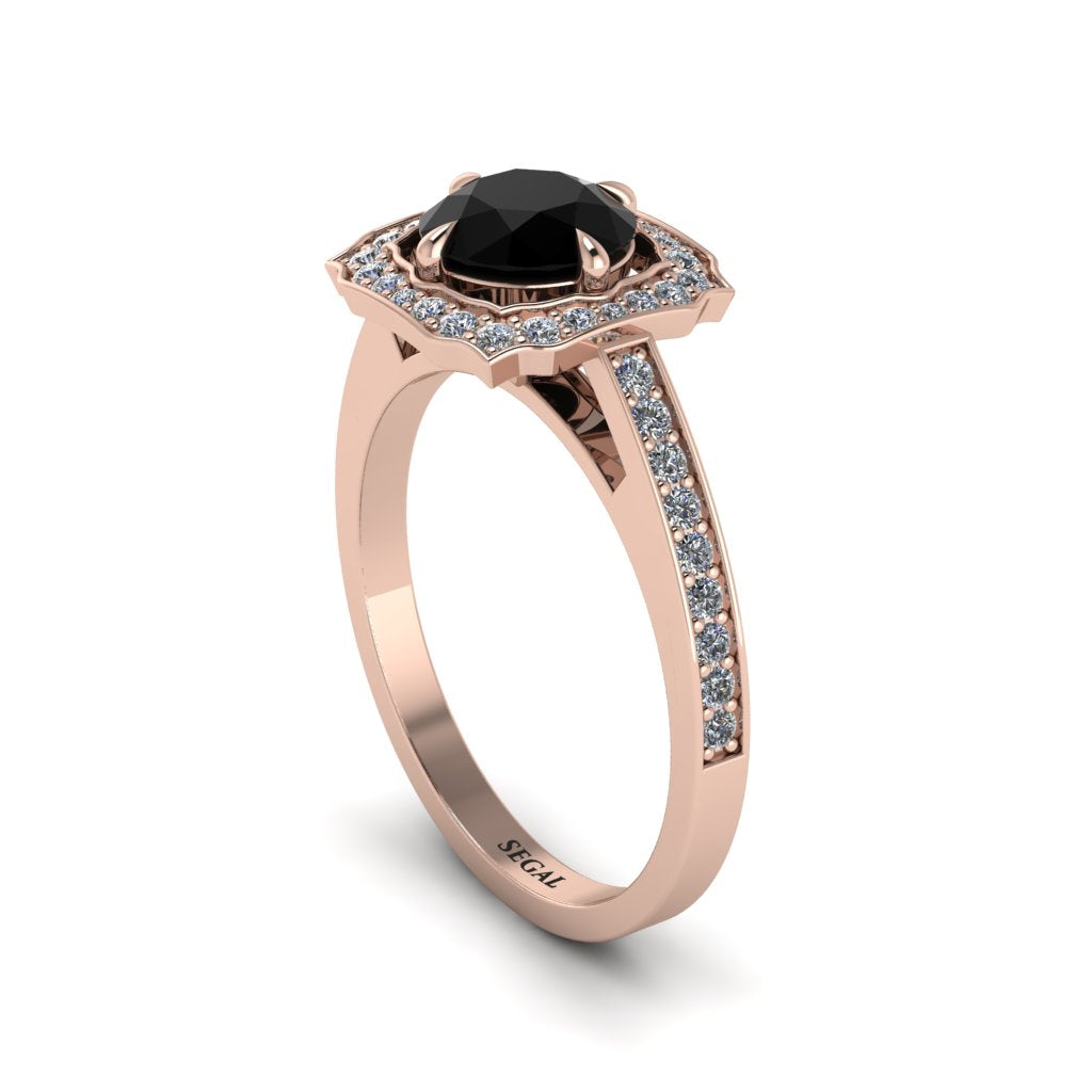 Black Diamond Cathedral Halo Engagement Ring - Luciana No. 8