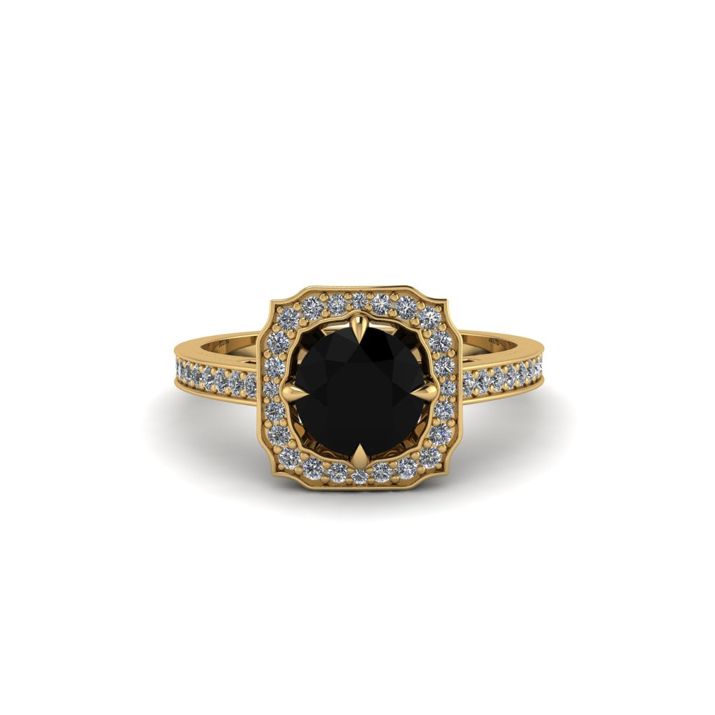 Black Diamond Cathedral Halo Engagement Ring - Luciana No. 7