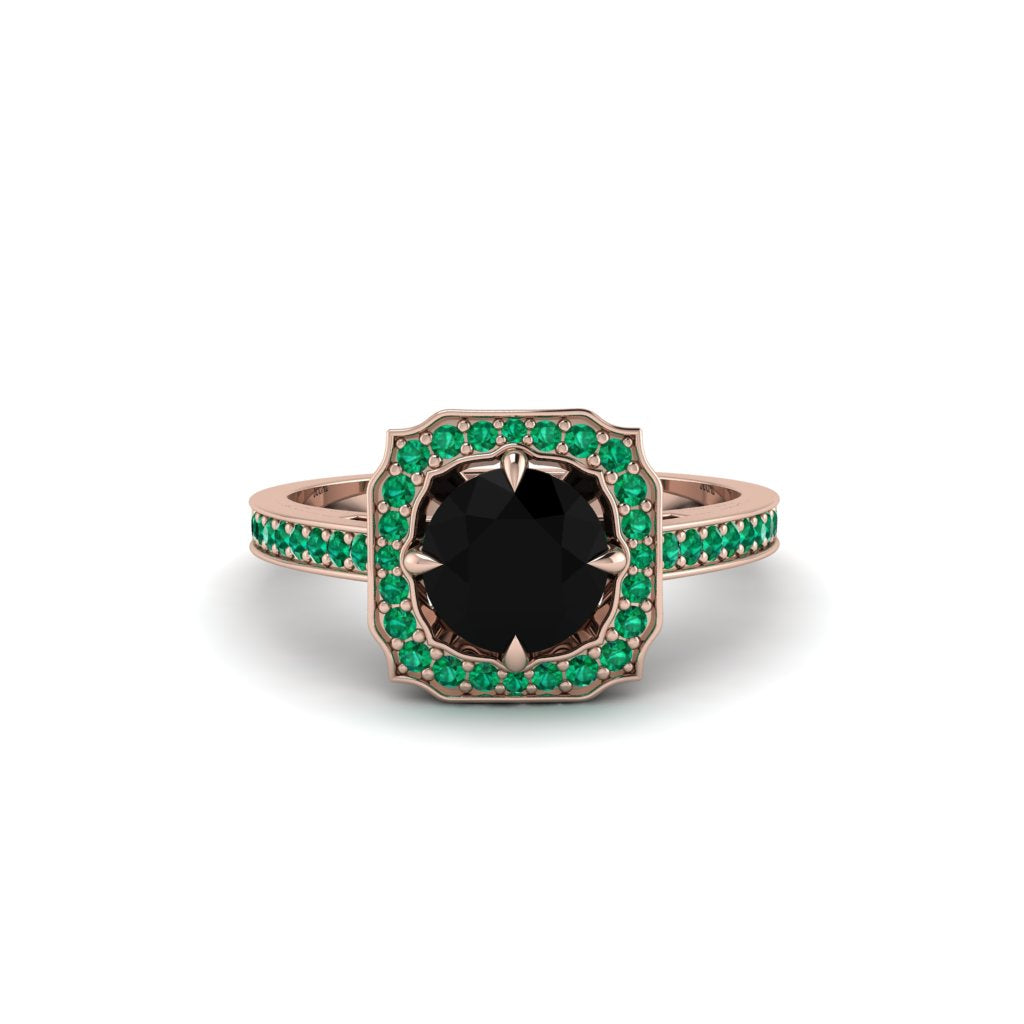 Black Diamond Cathedral Halo Engagement Ring - Luciana No. 23