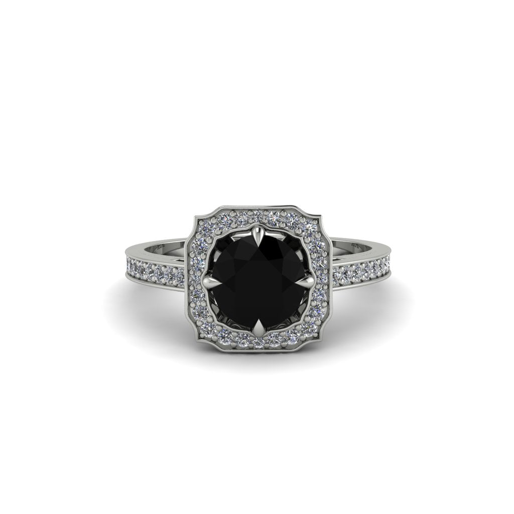 Black Diamond Cathedral Halo Engagement Ring - Luciana No. 9