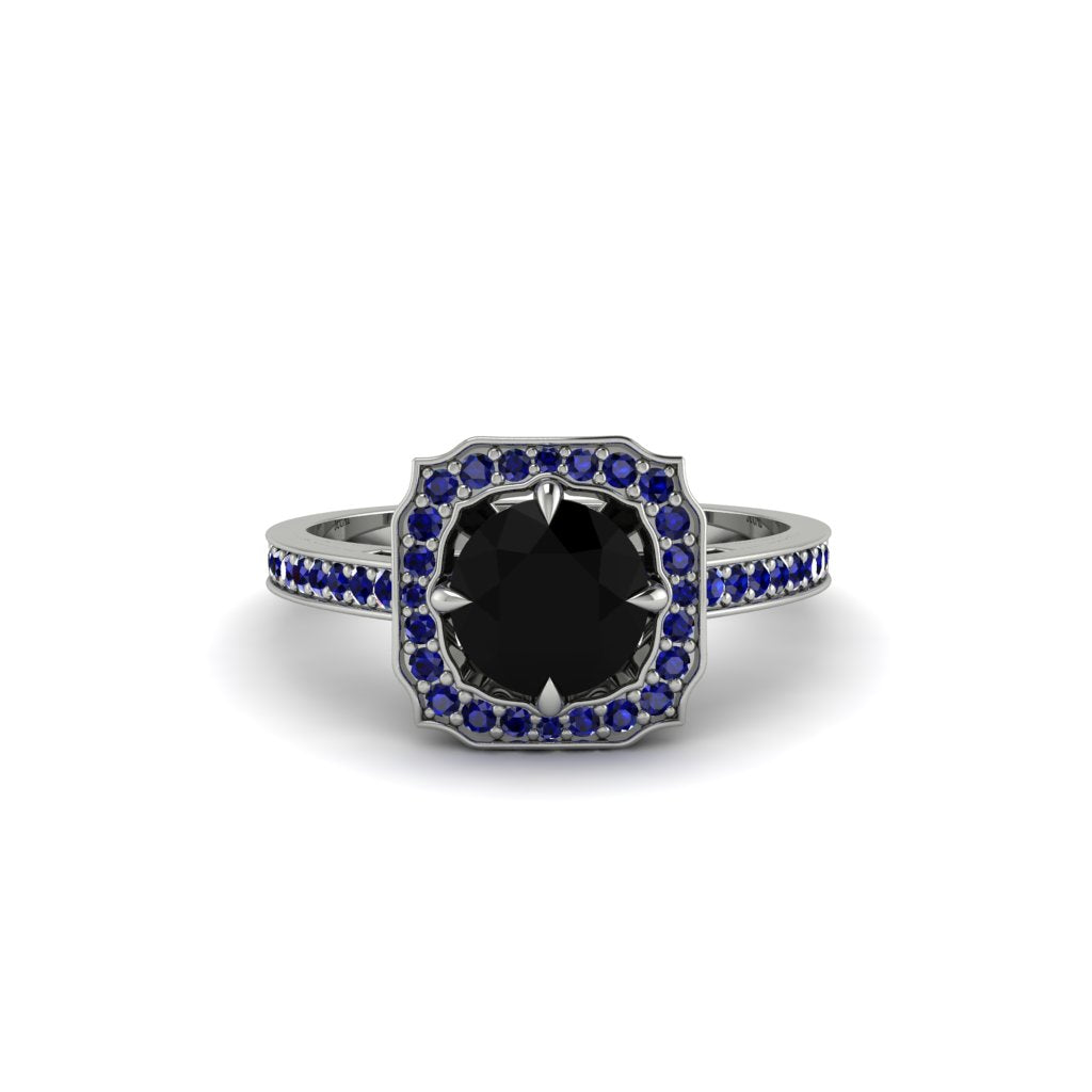 Black Diamond Cathedral Halo Engagement Ring - Luciana No. 69