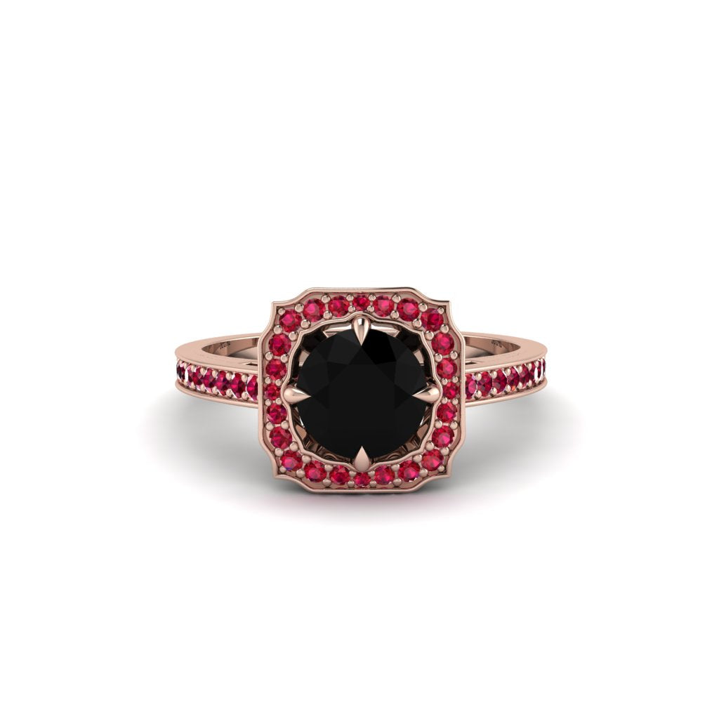 Black Diamond Cathedral Halo Engagement Ring - Luciana No. 53