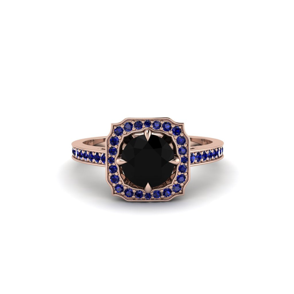 Black Diamond Cathedral Halo Engagement Ring - Luciana No. 68