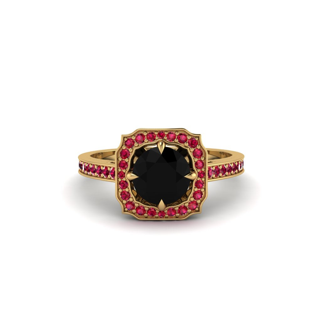 Black Diamond Cathedral Halo Engagement Ring - Luciana No. 52