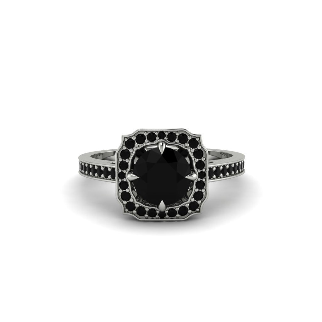 Black Diamond Cathedral Halo Engagement Ring - Luciana No. 39