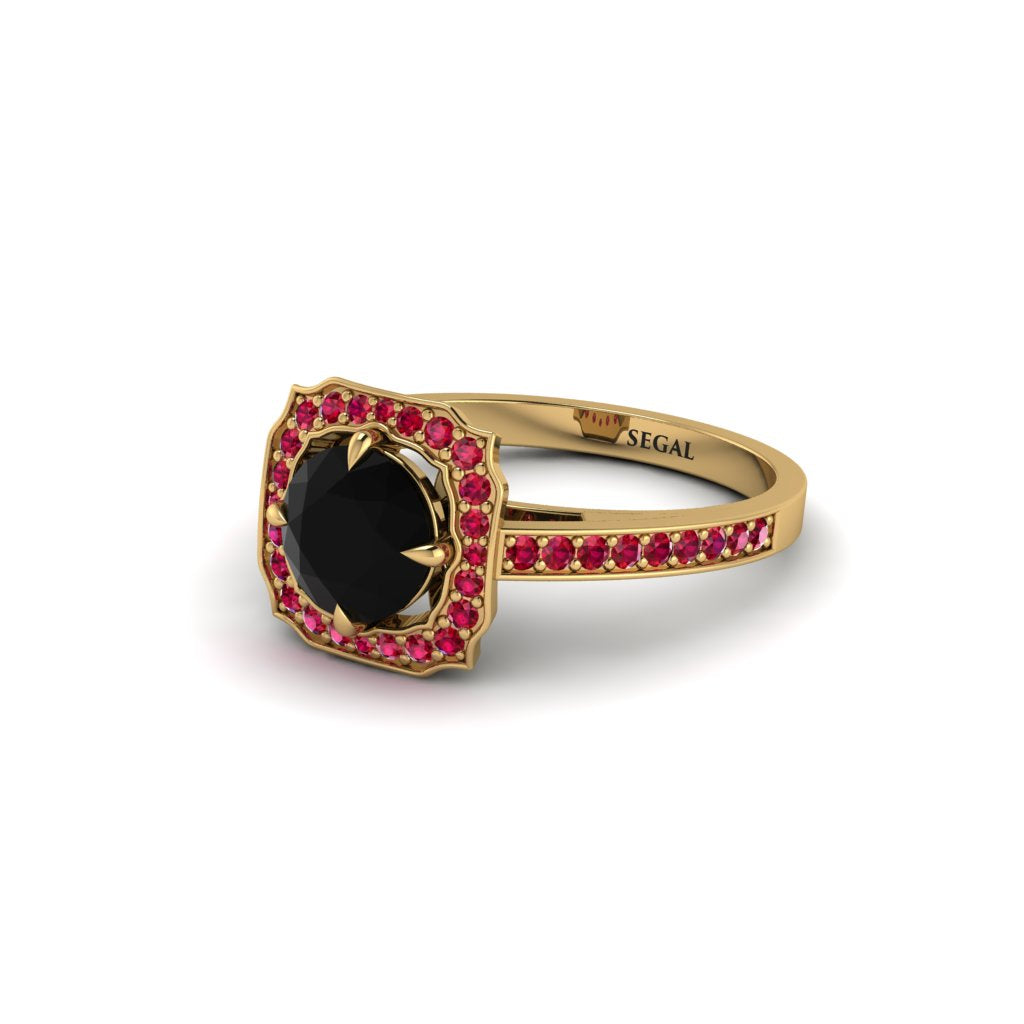 Black Diamond Cathedral Halo Engagement Ring - Luciana No. 52