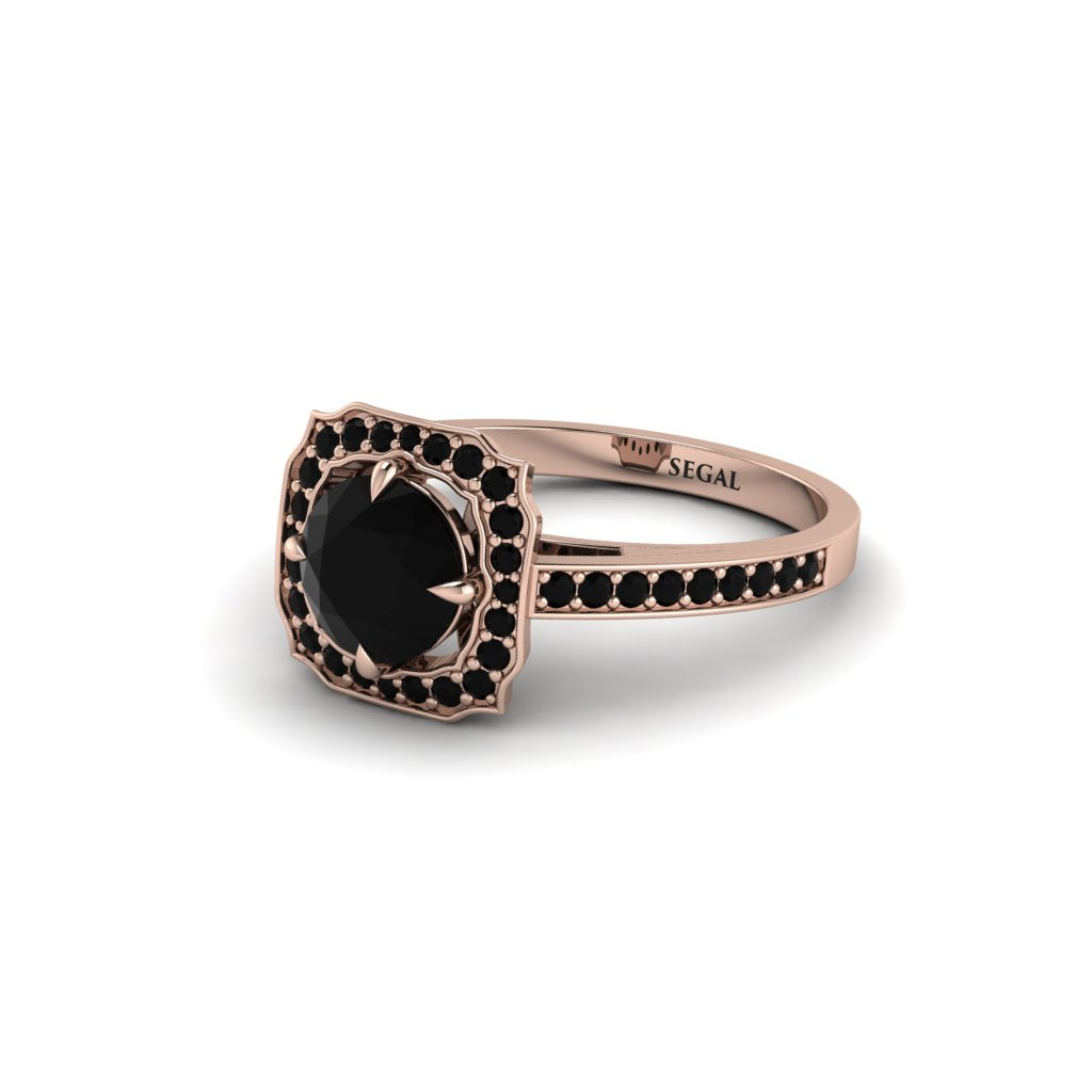 Black Diamond Cathedral Halo Engagement Ring - Luciana No. 38