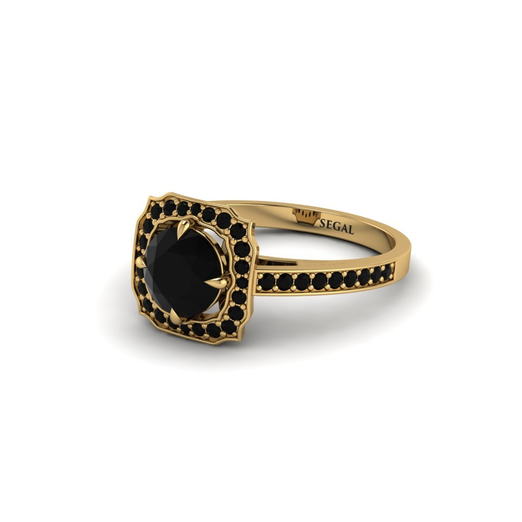 Black Diamond Cathedral Halo Engagement Ring - Luciana No. 37