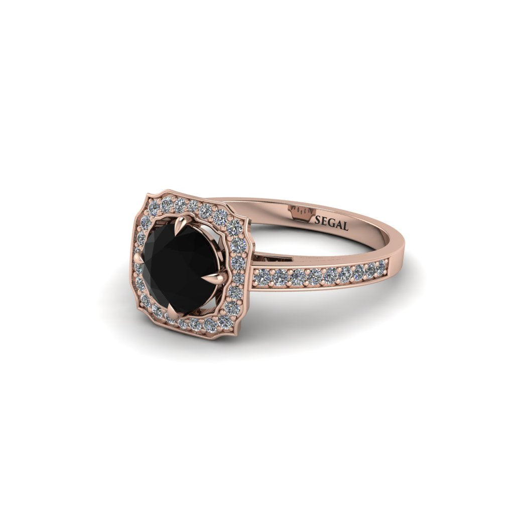 Black Diamond Cathedral Halo Engagement Ring - Luciana No. 8
