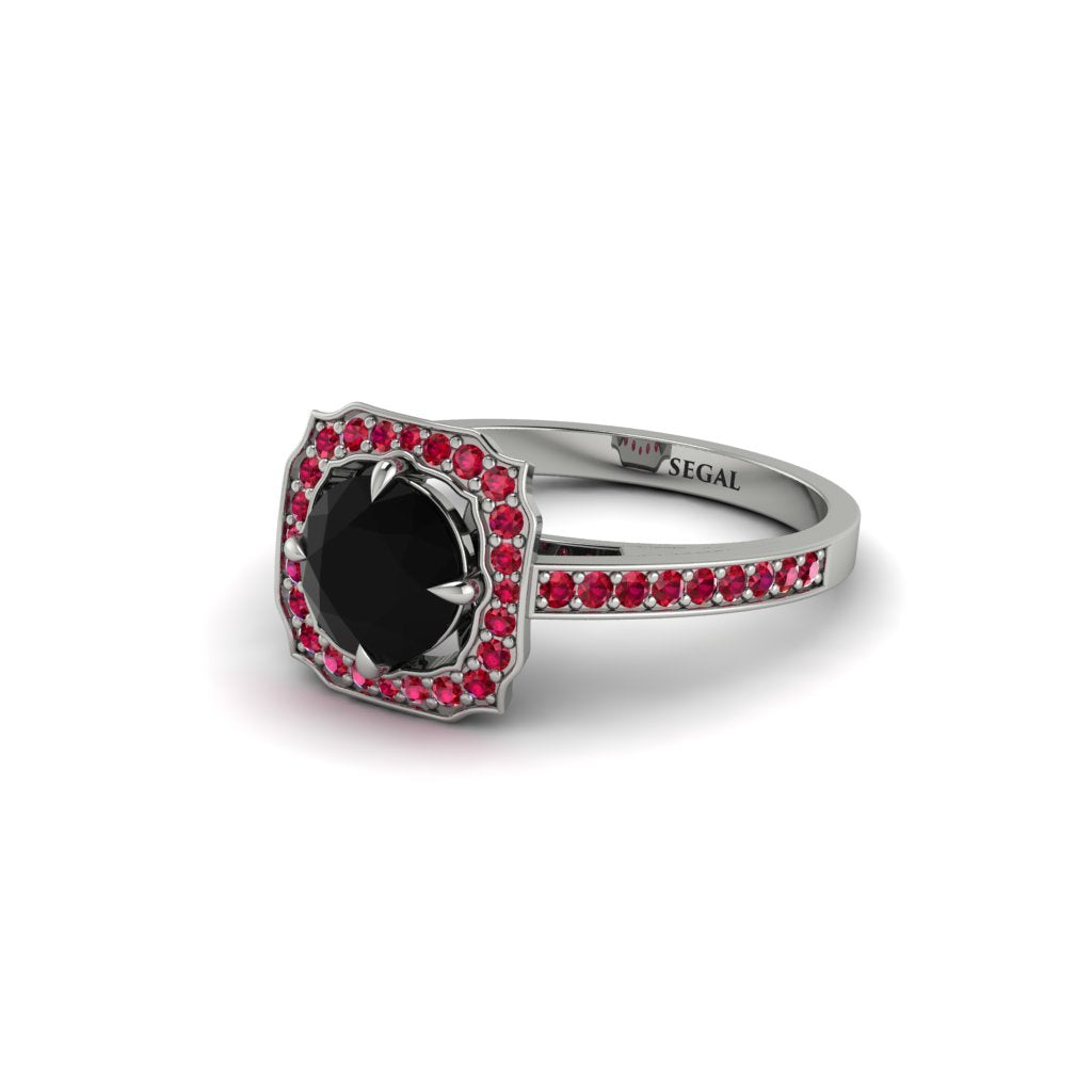 Black Diamond Cathedral Halo Engagement Ring - Luciana No. 54