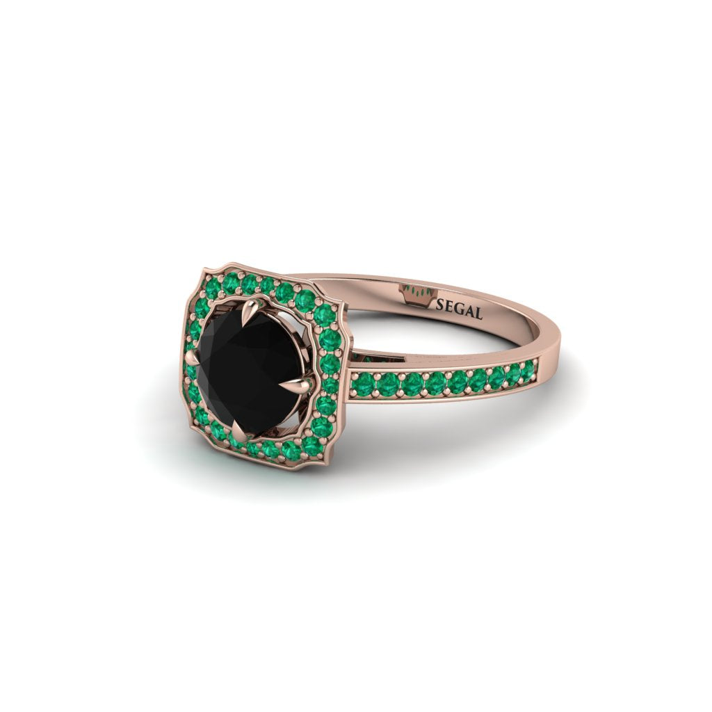 Black Diamond Cathedral Halo Engagement Ring - Luciana No. 23