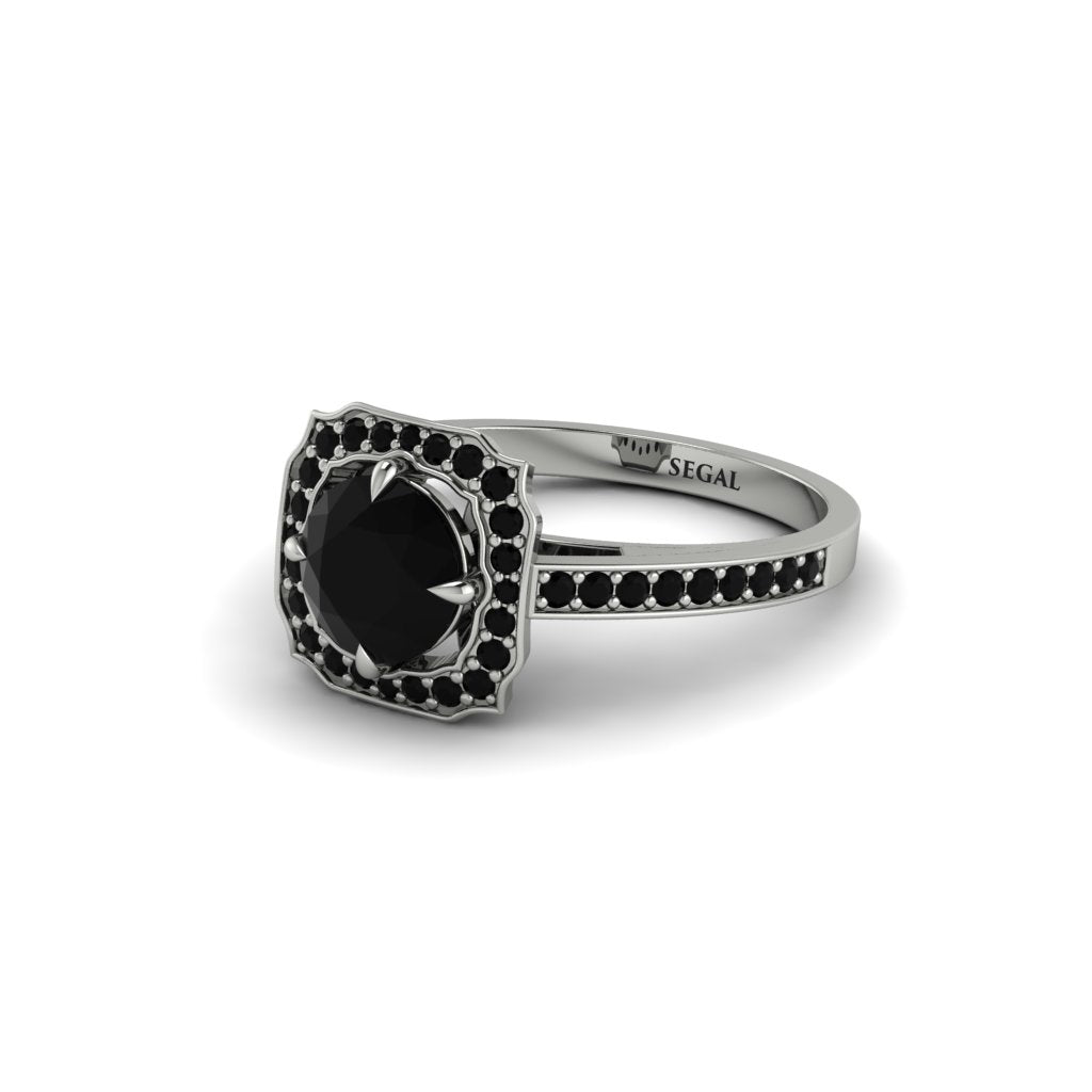 Black Diamond Cathedral Halo Engagement Ring - Luciana No. 39
