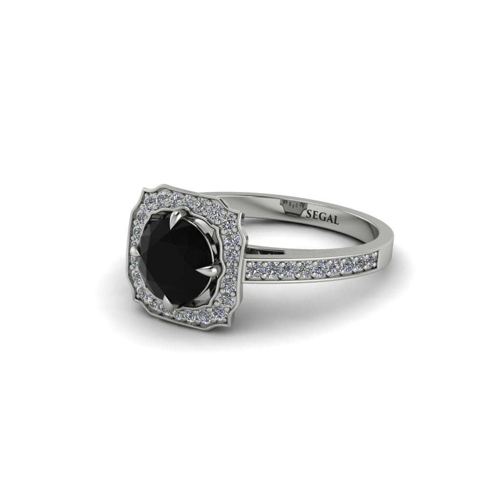 Black Diamond Cathedral Halo Engagement Ring - Luciana No. 9