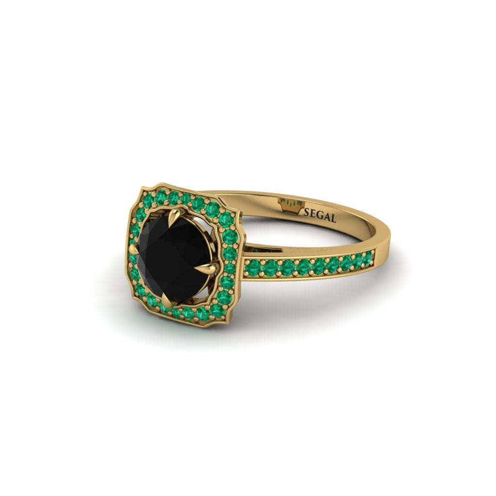 Black Diamond Cathedral Halo Engagement Ring - Luciana No. 22
