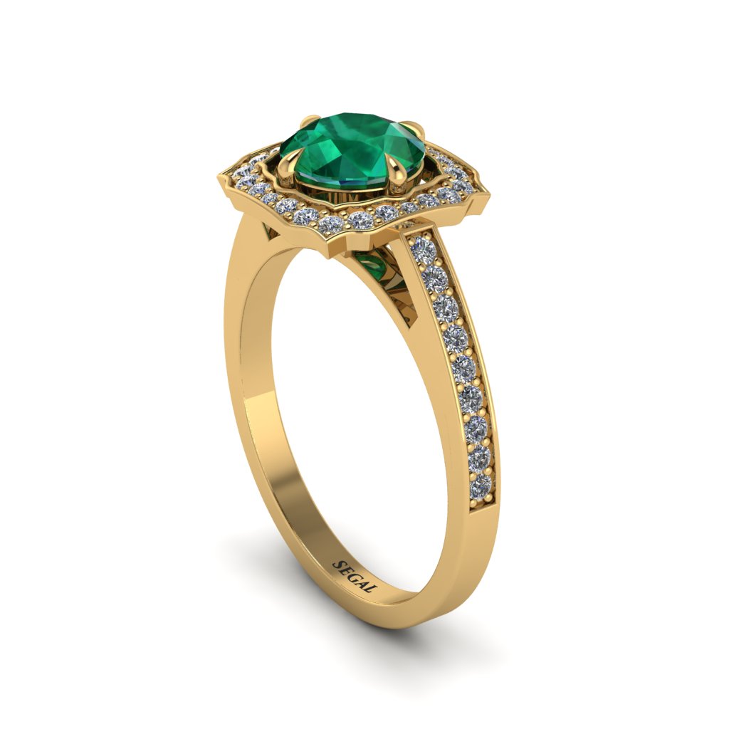 Emerald Cathedral Halo Engagement Ring - Luciana No. 4
