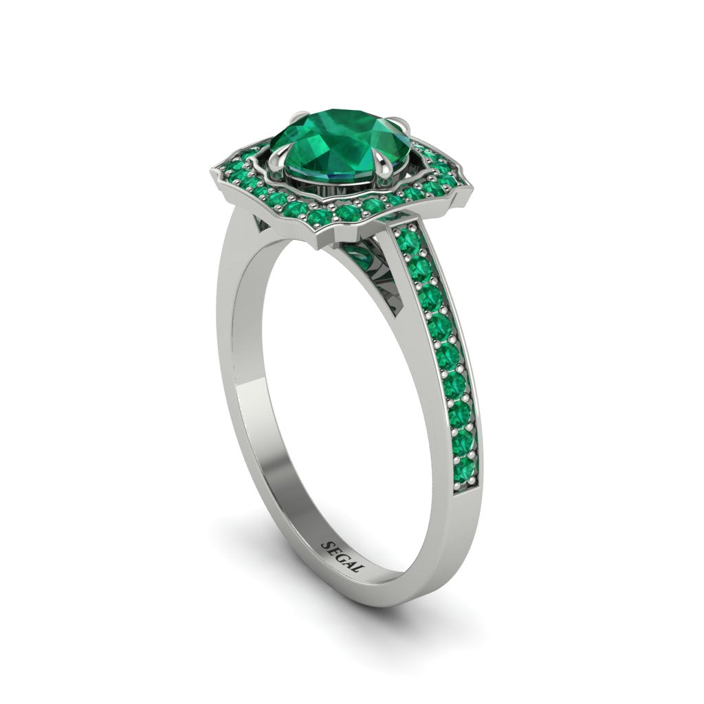 Emerald Cathedral Halo Engagement Ring - Luciana No. 21
