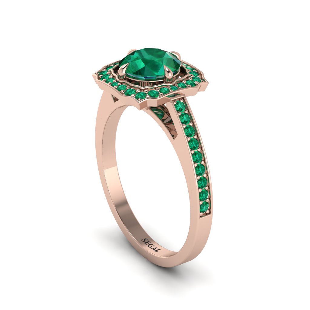 Emerald Cathedral Halo Engagement Ring - Luciana No. 20