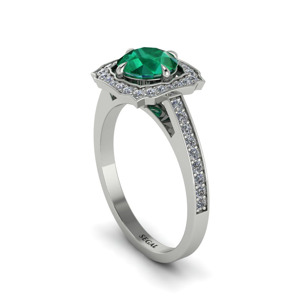 Emerald Cathedral Halo Engagement Ring - Luciana No. 6