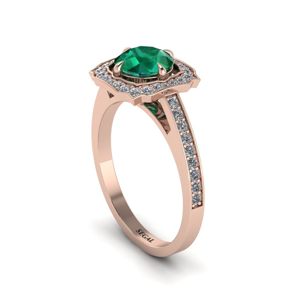 Emerald Cathedral Halo Engagement Ring - Luciana No. 5