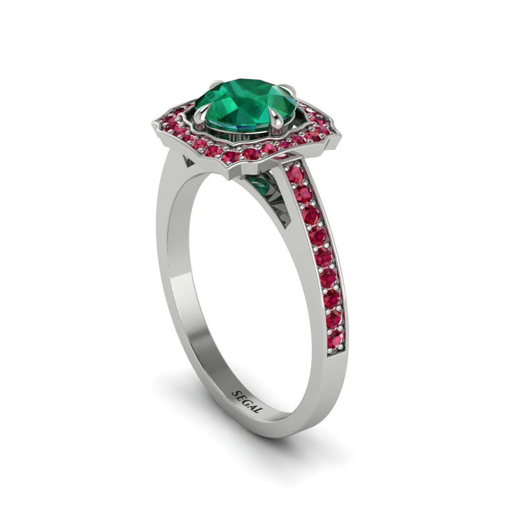 Emerald Cathedral Halo Engagement Ring - Luciana No. 51