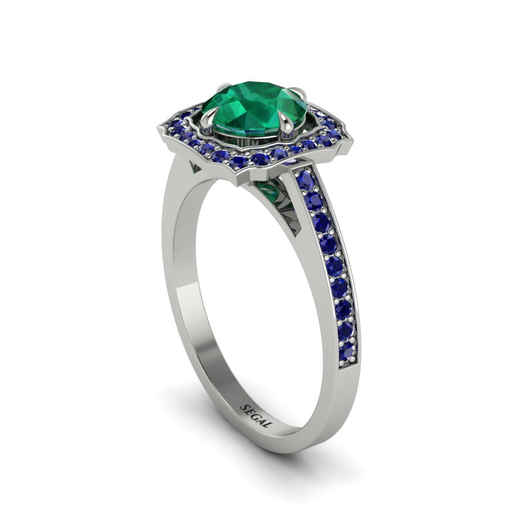 Emerald Cathedral Halo Engagement Ring - Luciana No. 66