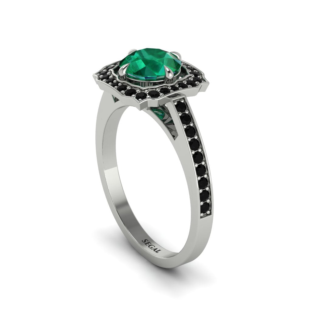 Emerald Cathedral Halo Engagement Ring - Luciana No. 36