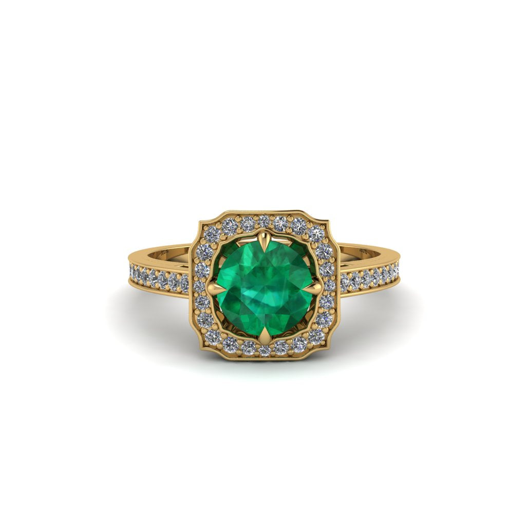 Emerald Cathedral Halo Engagement Ring - Luciana No. 4