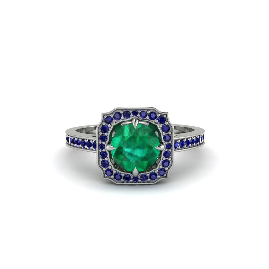 Emerald Cathedral Halo Engagement Ring - Luciana No. 66