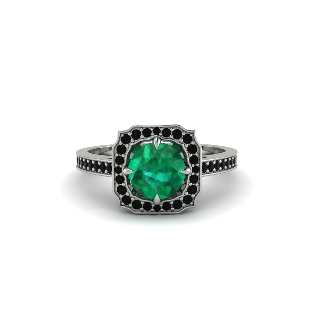 Emerald Cathedral Halo Engagement Ring - Luciana No. 36