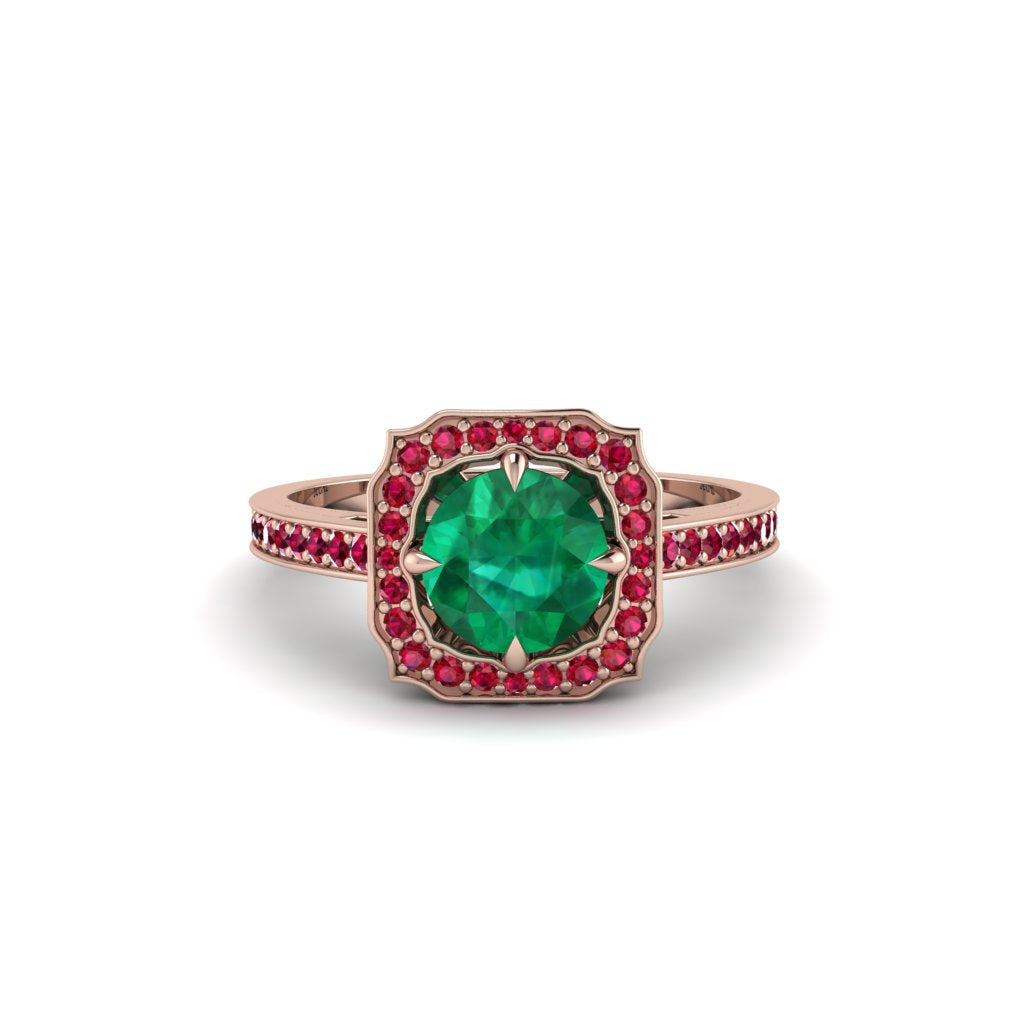 Emerald Cathedral Halo Engagement Ring - Luciana No. 50