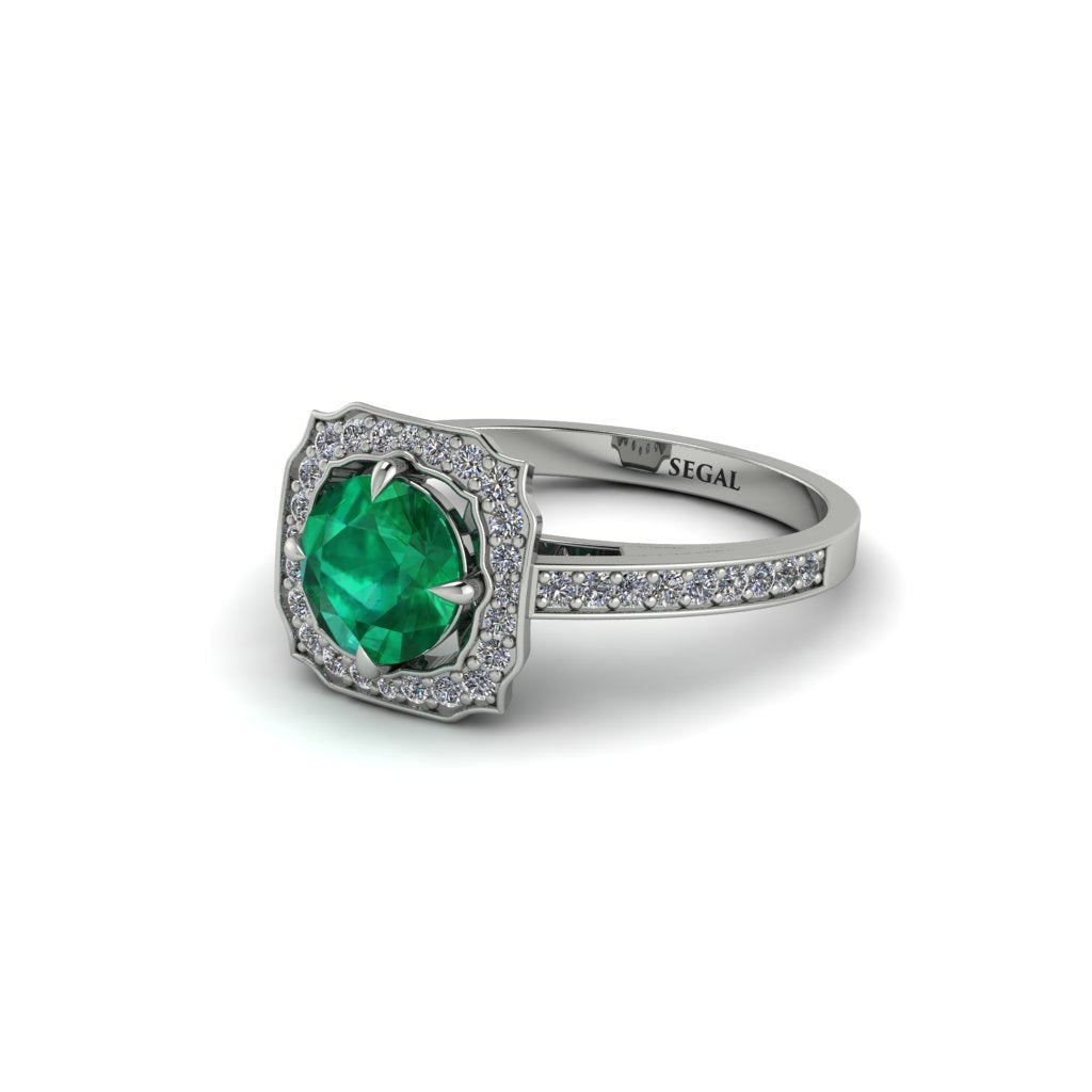 Emerald Cathedral Halo Engagement Ring - Luciana No. 6