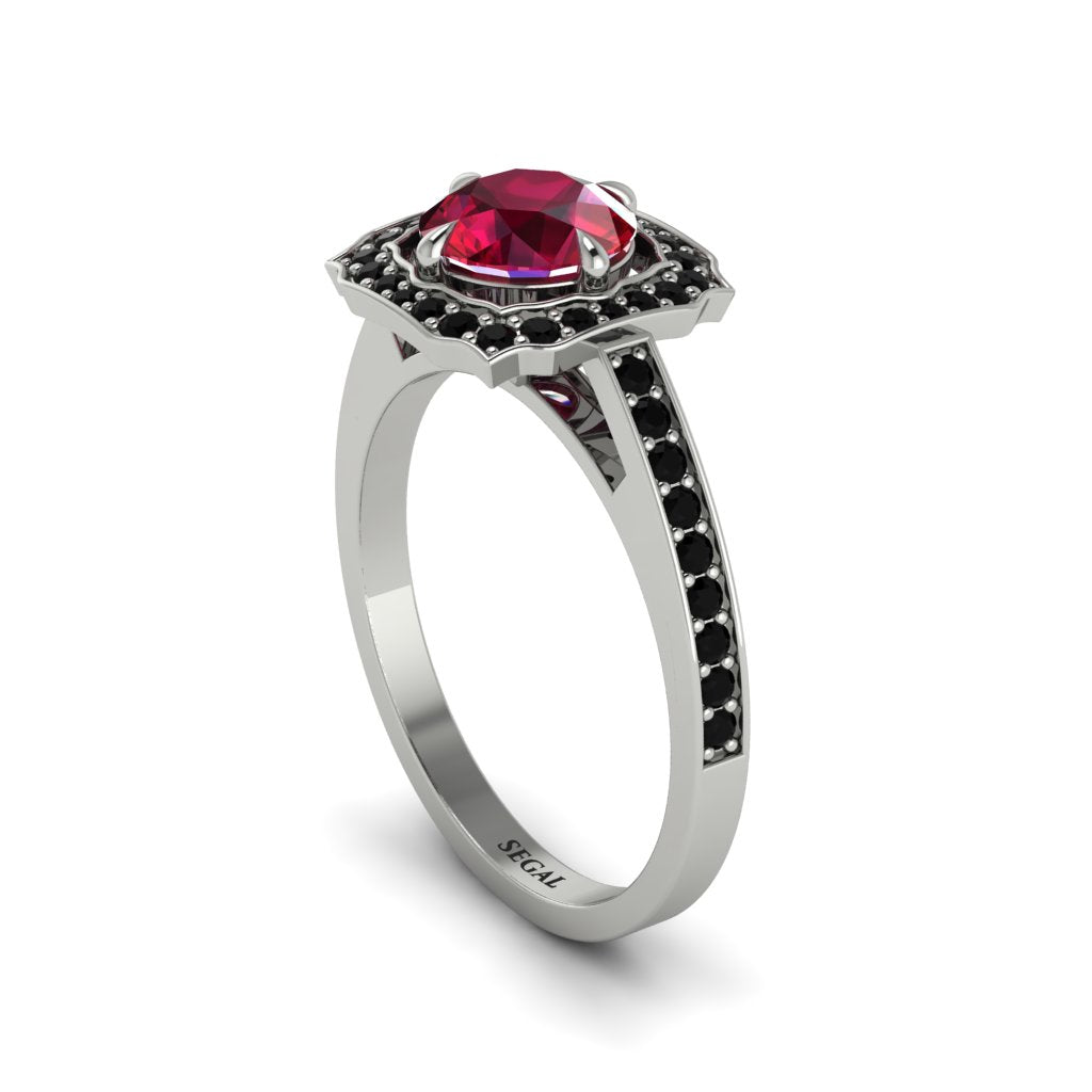 Ruby Cathedral Halo Engagement Ring - Luciana No. 42