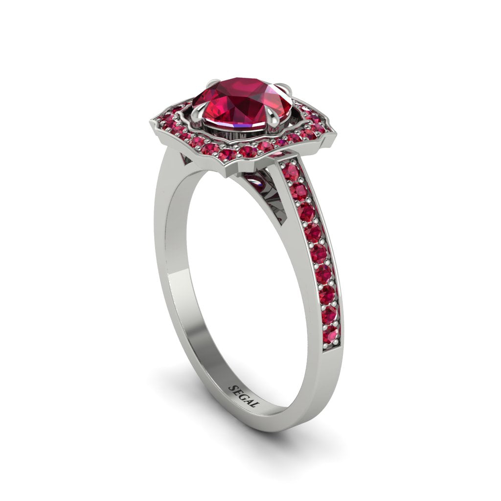 Ruby Cathedral Halo Engagement Ring - Luciana No. 57